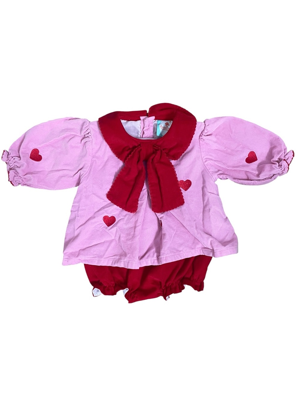 The Smocked Flamingo Pink Corduroy Heart Tunic Bloomer Set Size 3M Boutique